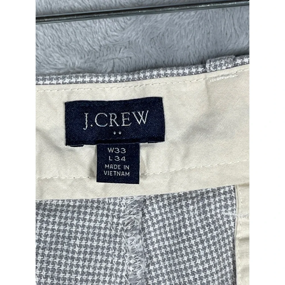 J.Crew Mens Straight Fit Linen Cotton Houndstooth Pants Grey White W33 L34
